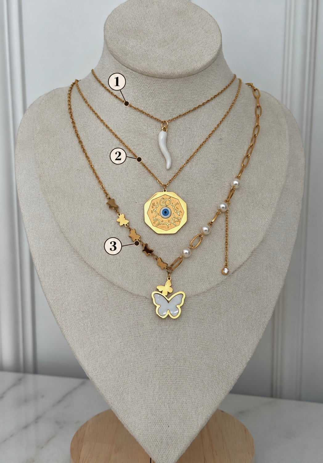 Lucky Eye Stack - layered necklaces numbered 1, 2, 3