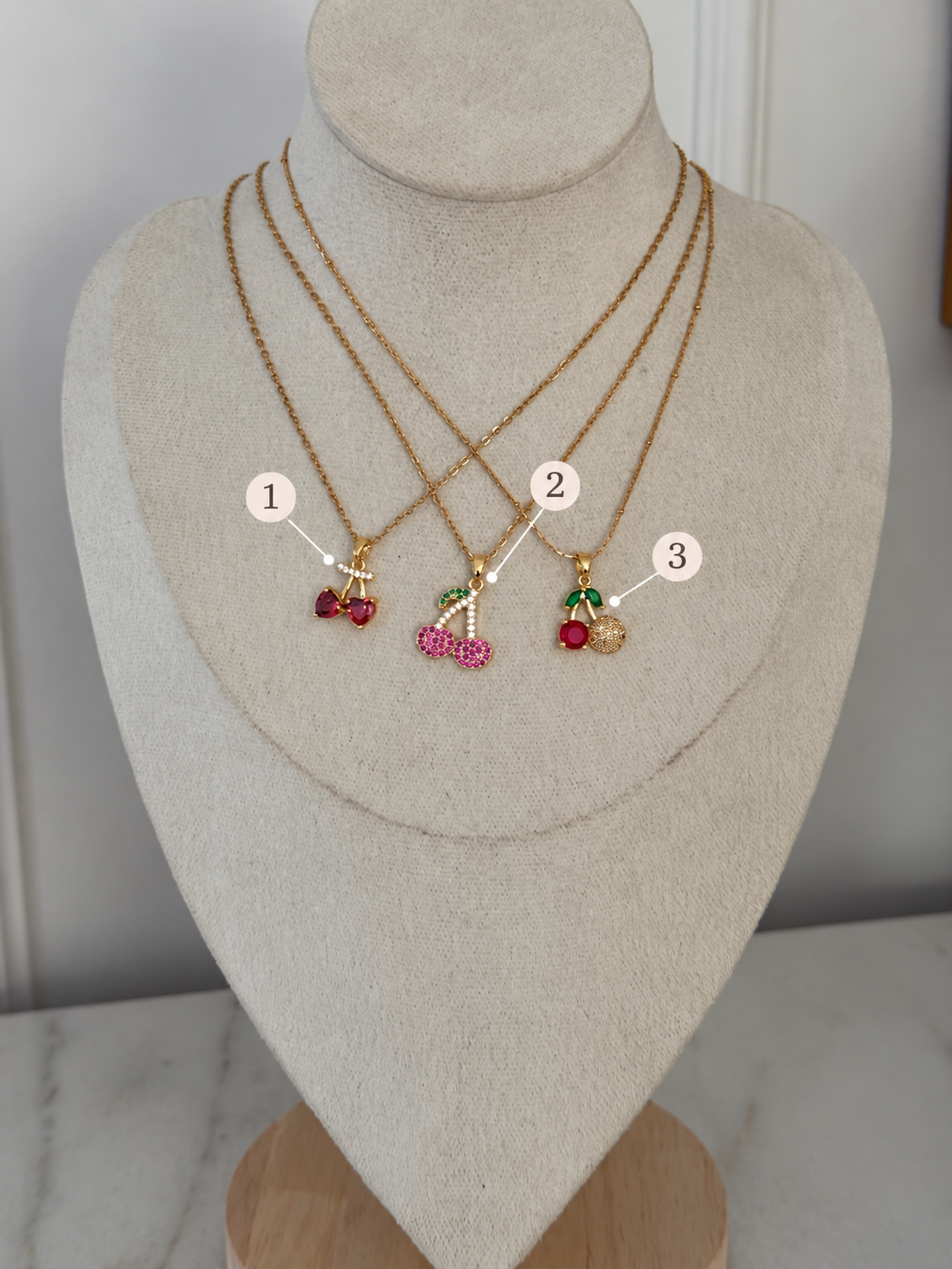 Cherry Crush Stack - necklaces numbered 1, 2, 3