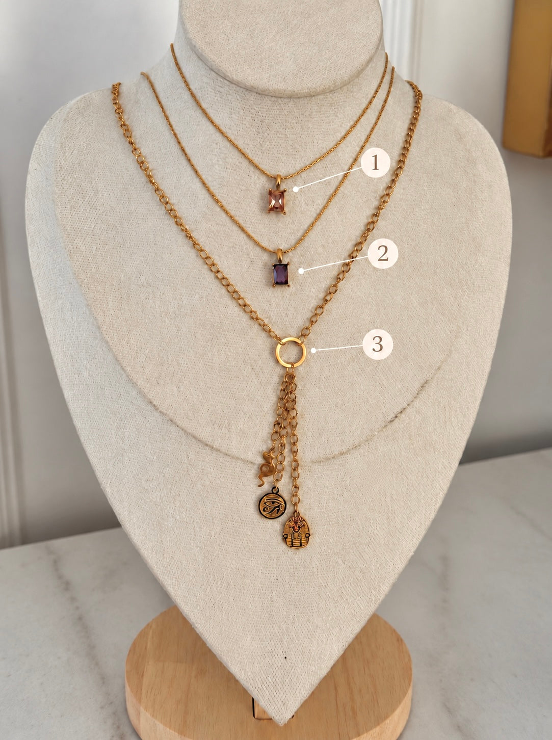 Pharaoh Gem Stack - layered necklaces numbered 1, 2, 3