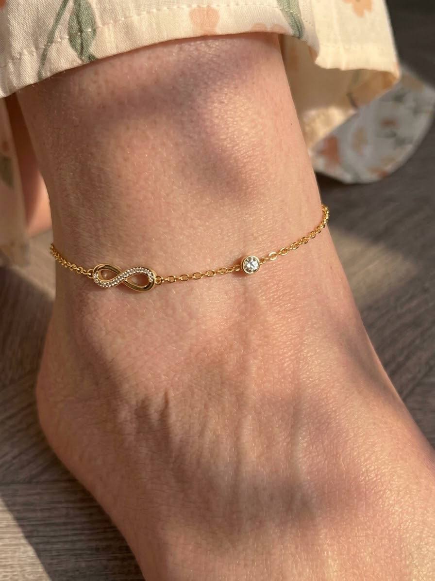 Infinity Sparkle Anklet with sparkling infinity charm and bezel-set stone