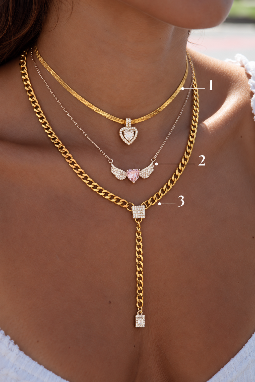Angel Heart Trio - layered necklaces numbered 1, 2, 3
