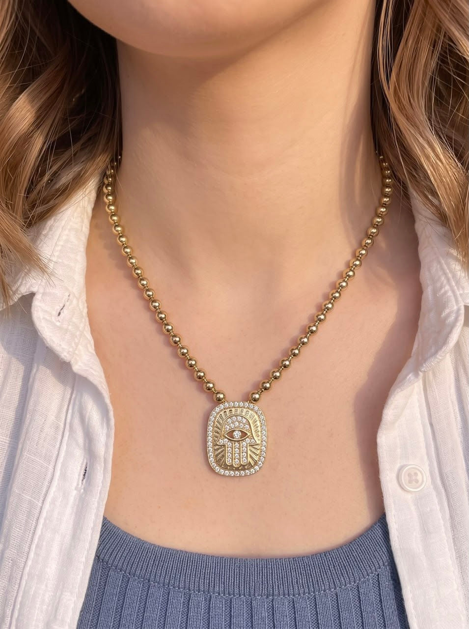 Hamsa Ball Chain Stack