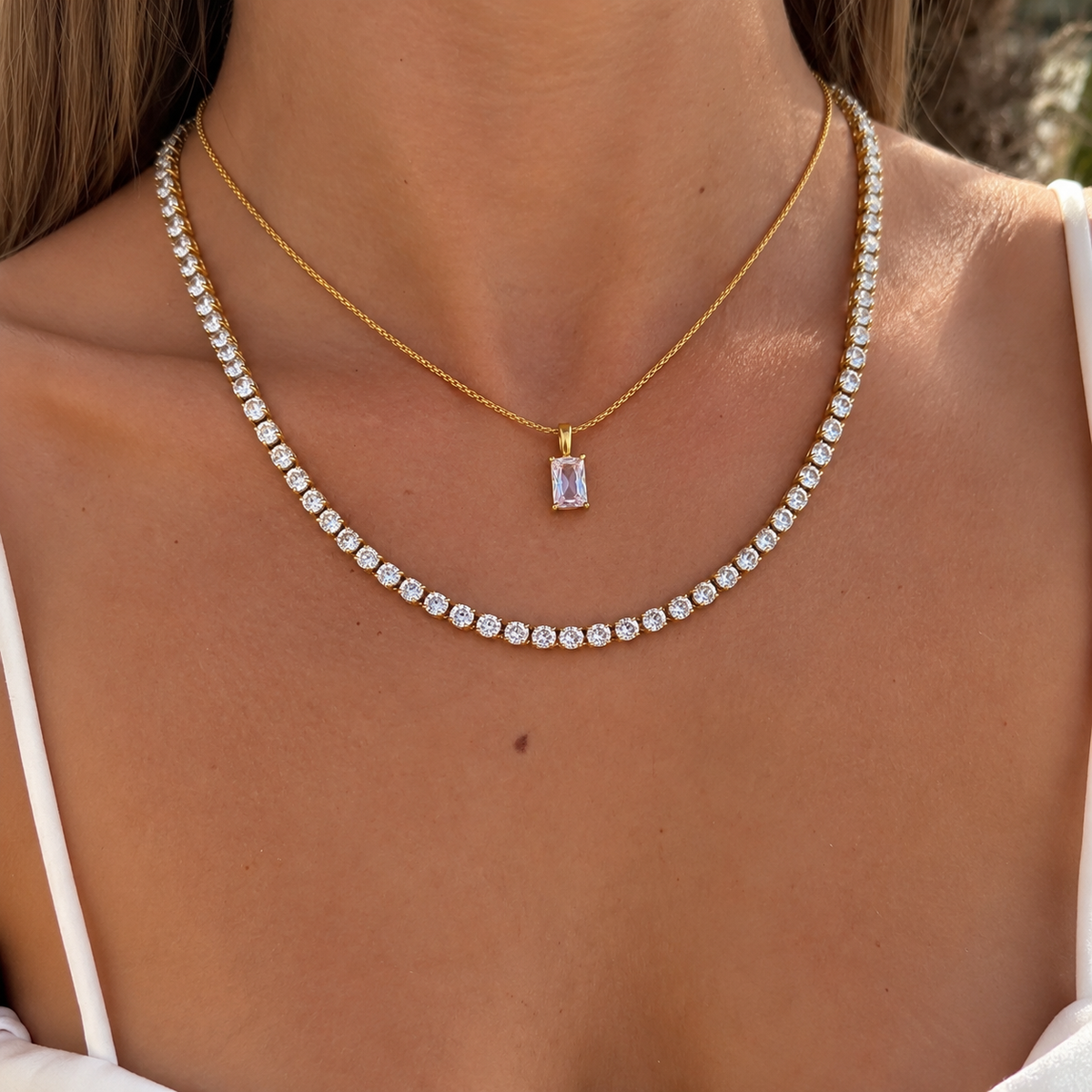 Rosy Glow Duo - layered necklaces numbered 1, 2